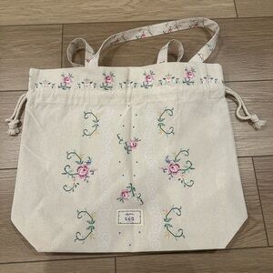 Sezane Cream Floral Embroidered Tote